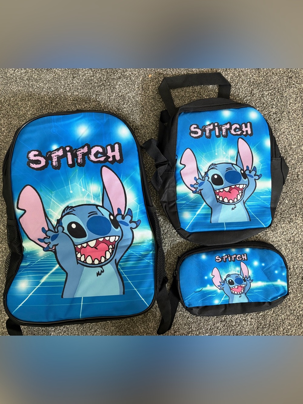 Stitch Kids 3-Piece Bag Set in Bright Blue - Backpack, Lunch Bag & Pencil Case